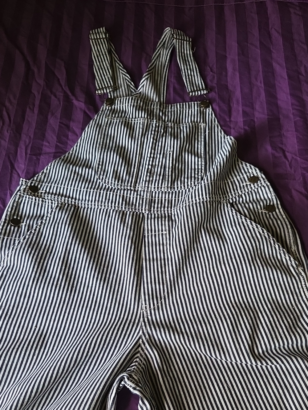 BDG Black & White Striped Denim Overalls